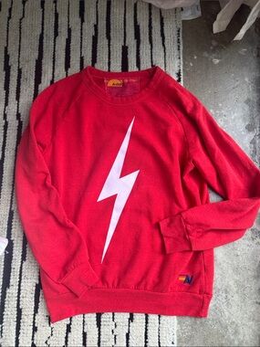 Aviator Nation Red Crewneck with White Lightning Bolt
